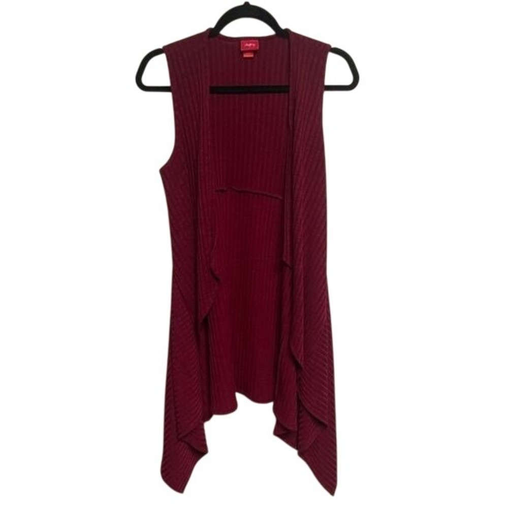 Daytrip Burgundy Ribbed Open Front Waterfall Vest Sleeveless Cardigan Medium
